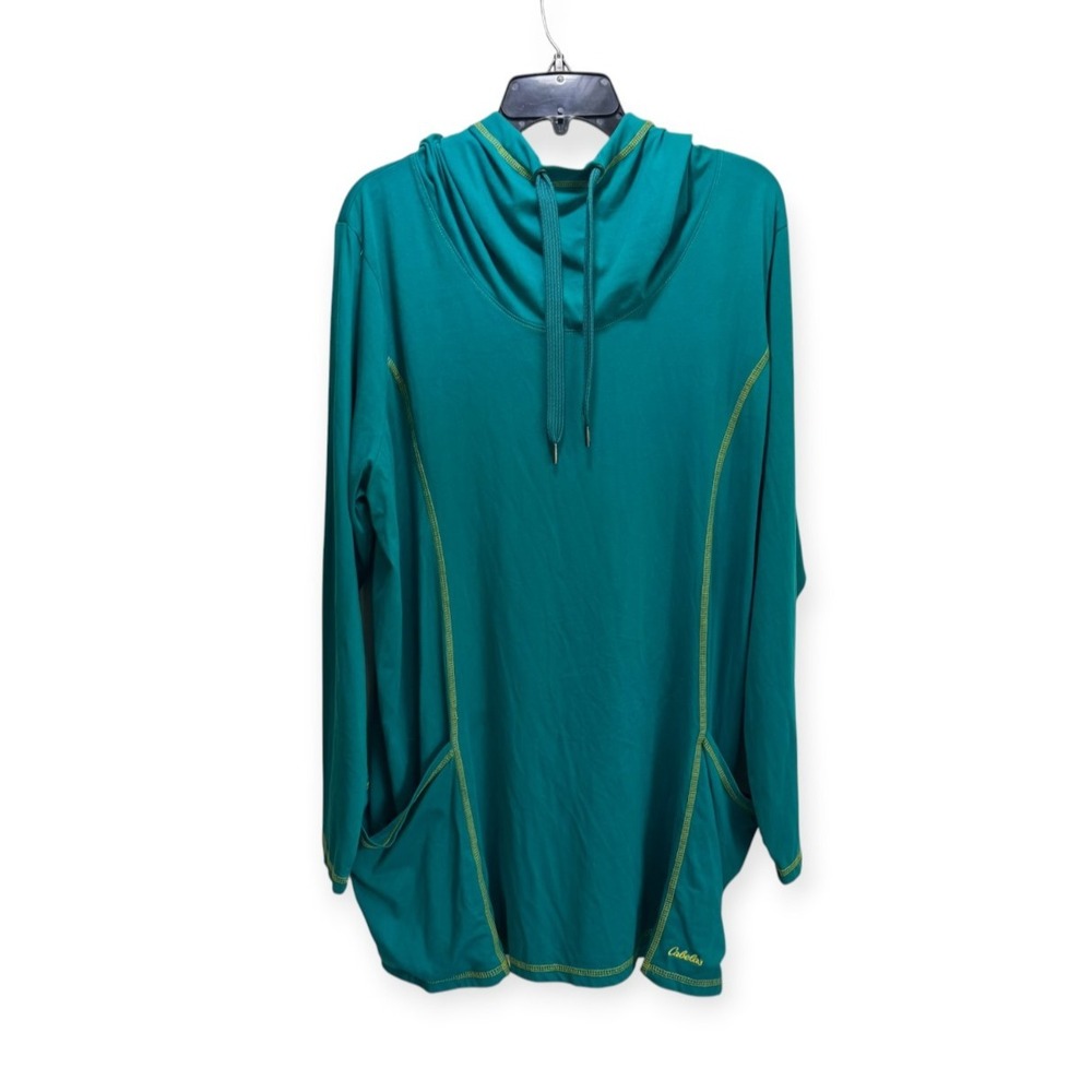 Cabelas Womens Teal Cowl Neck Pullover Hoodie Stretch Contrast Stitch Pocket 2XL
